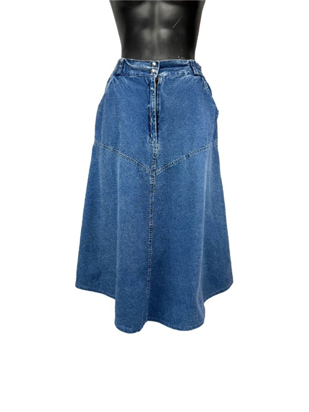 JAZZINO Vintage A-Line Pockets Blue Denim Midi Skirt Size L
